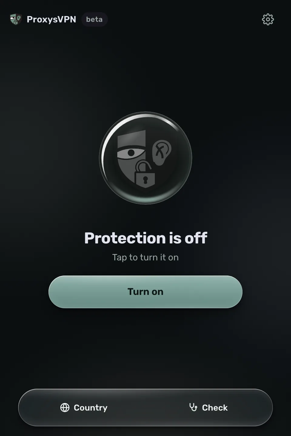 带有“Turn on”按钮的 ProxysVPN 界面