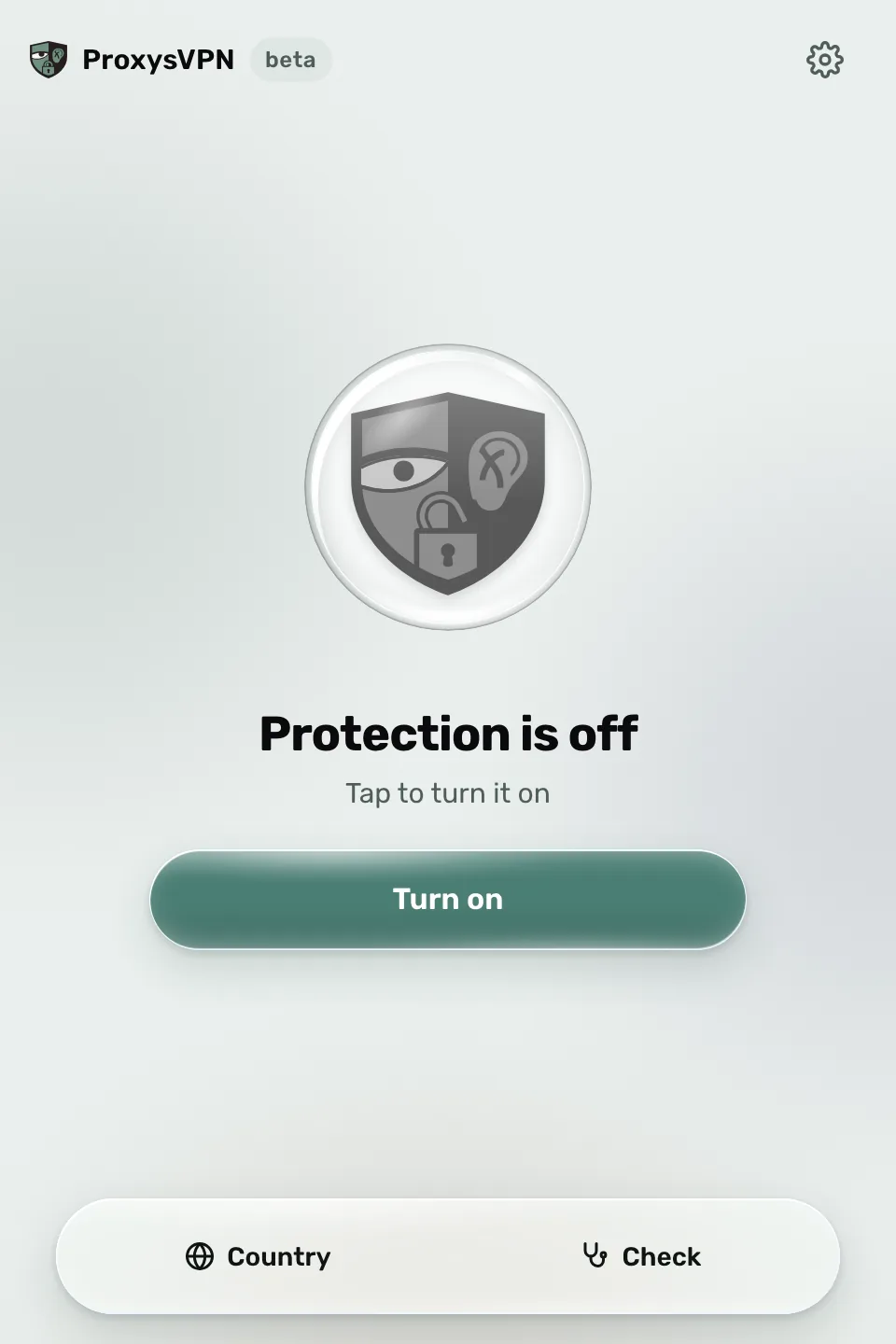 带有“Turn on”按钮的 ProxysVPN 界面